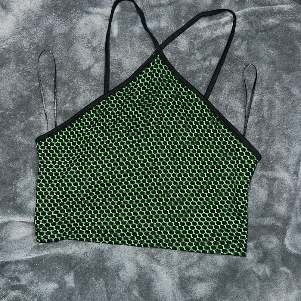 Trendy Green and Black Strappy Crop Top